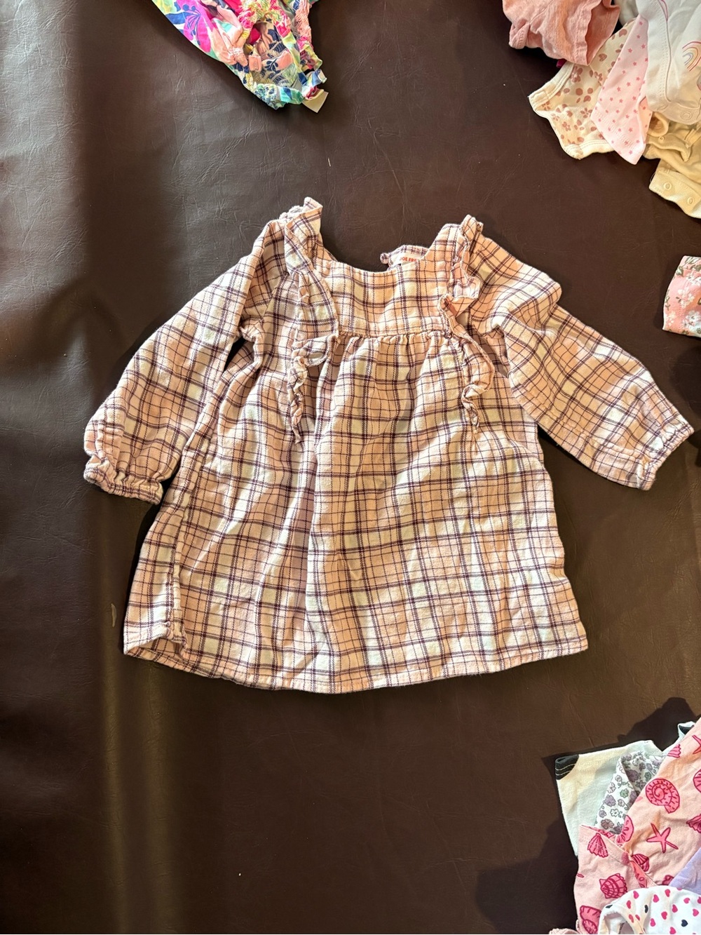 🩷 6 for $20 🩷 Joe Fresh Pink Plaid Long Sleeve Ruffle Tunic
